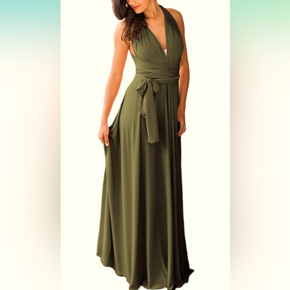 Women's Convertible Multi Way Wrap Maxi Dress Long Party Grecian Dresses - RED